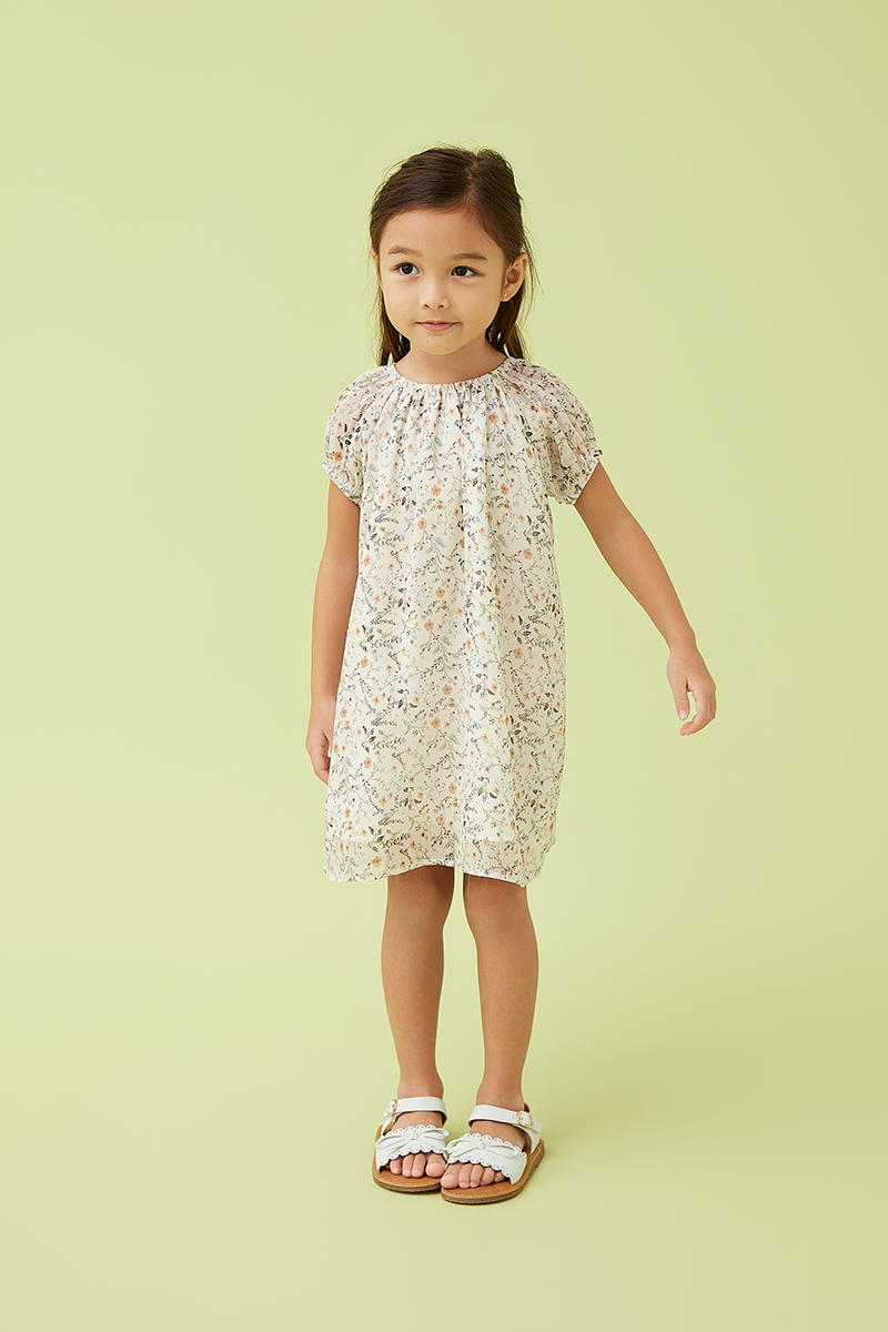KIDS Natalie Floral Puff Sleeve Dress in White
