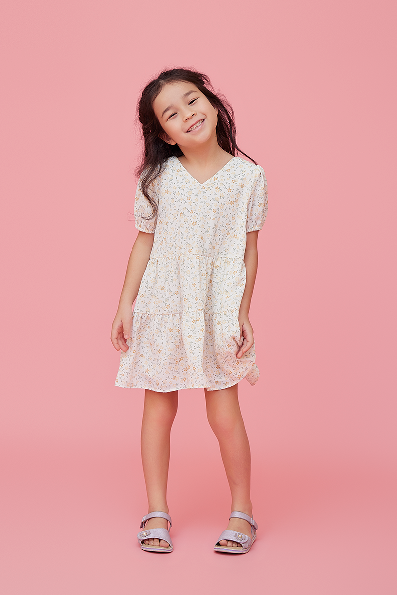 KIDS Fiona Square Neck Dress in White
