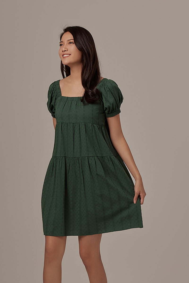 Cleo Tri-Tiered Babydoll Dress in Green