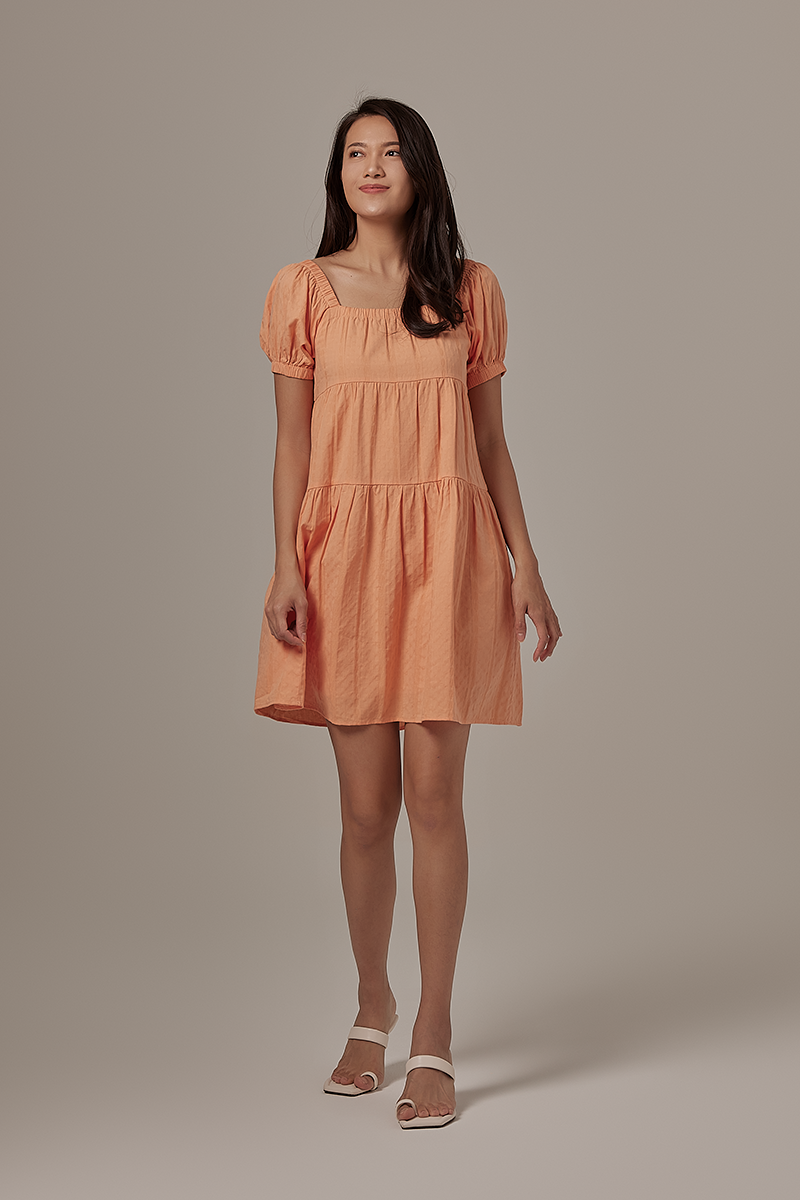 Cleo Tri-Tiered Babydoll Dress in Tangerine