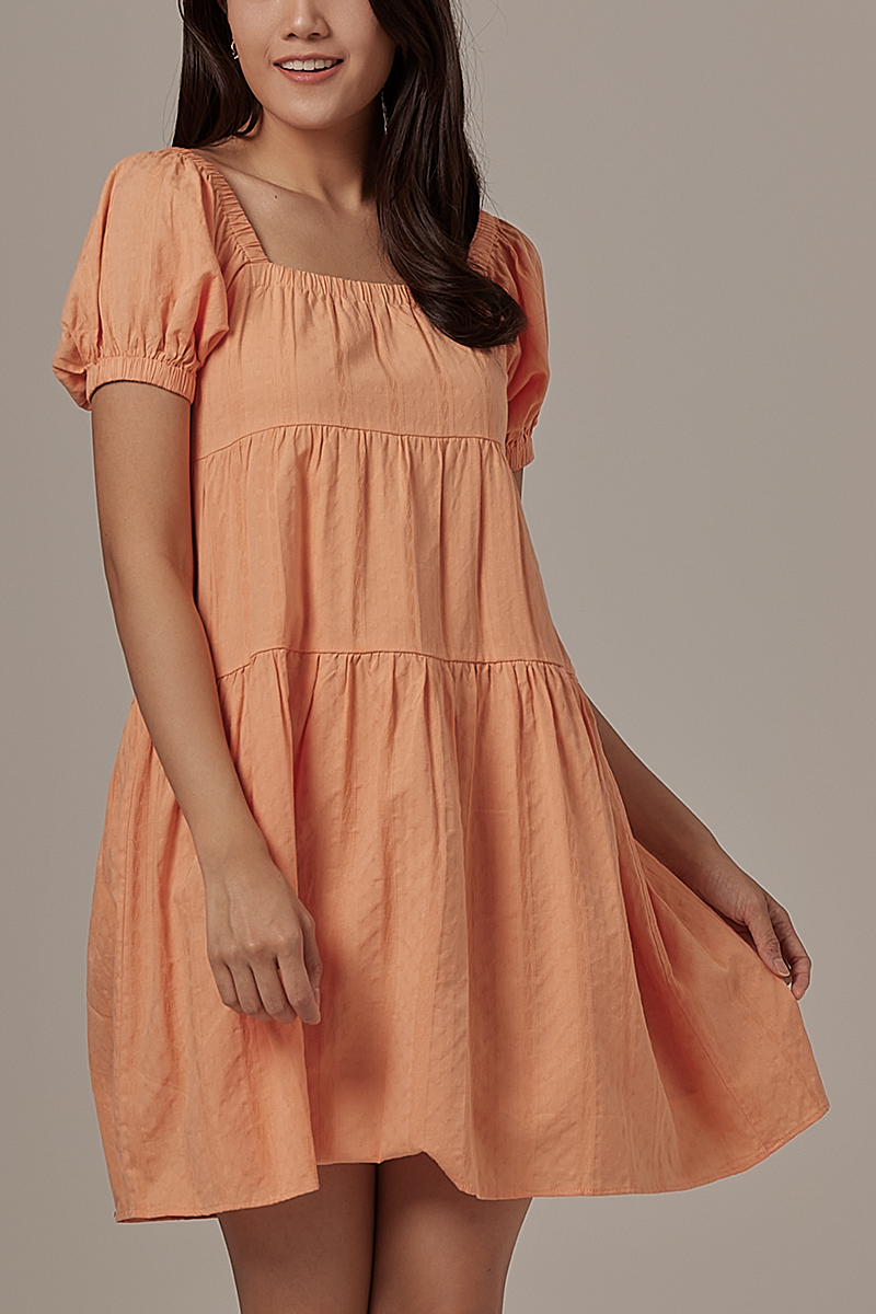 Cleo Tri-Tiered Babydoll Dress in Tangerine