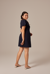 Julia Flowy Sleeve Button Dress in Navy Blue