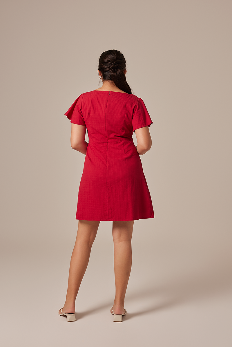 Julia Flowy Sleeve Button Dress in Red