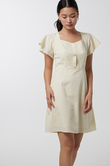 Julia Flowy Sleeve Button Dress in Rice
