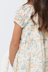 KIDS Elin Textured Babydoll Dress in Cream