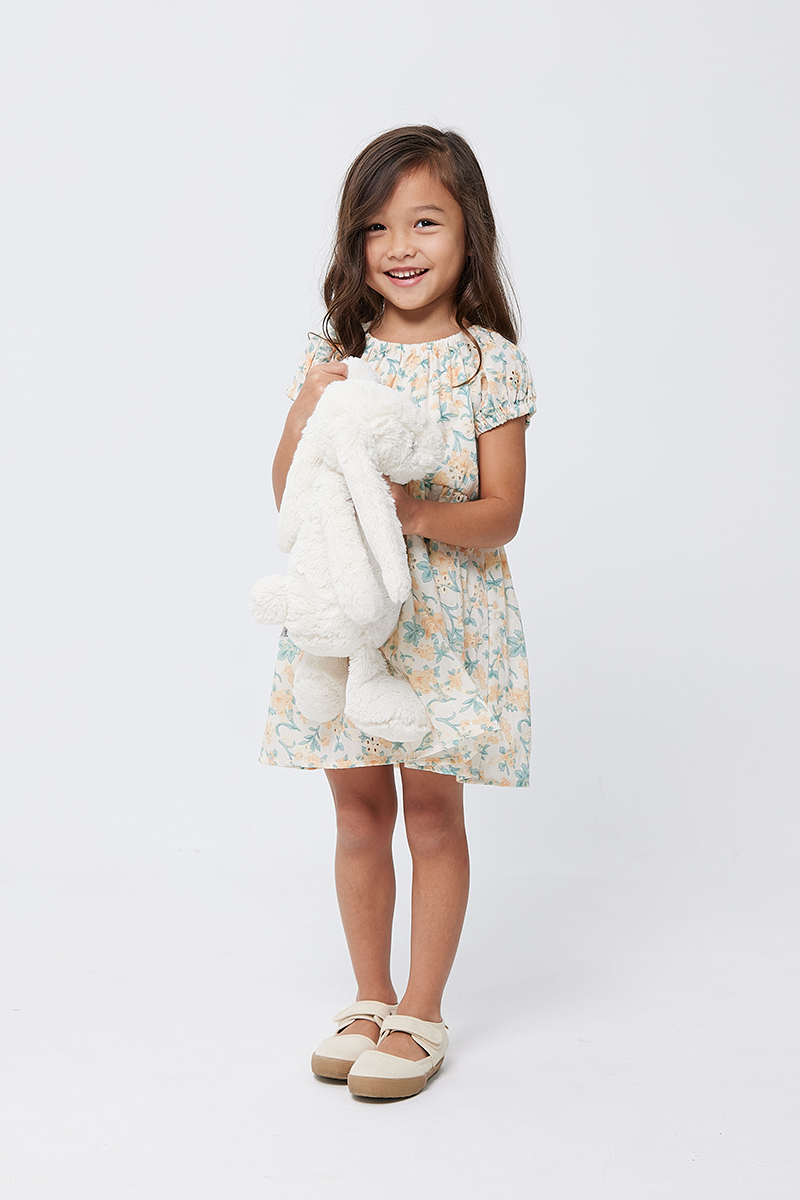 KIDS Elin Textured Babydoll Dress in Cream