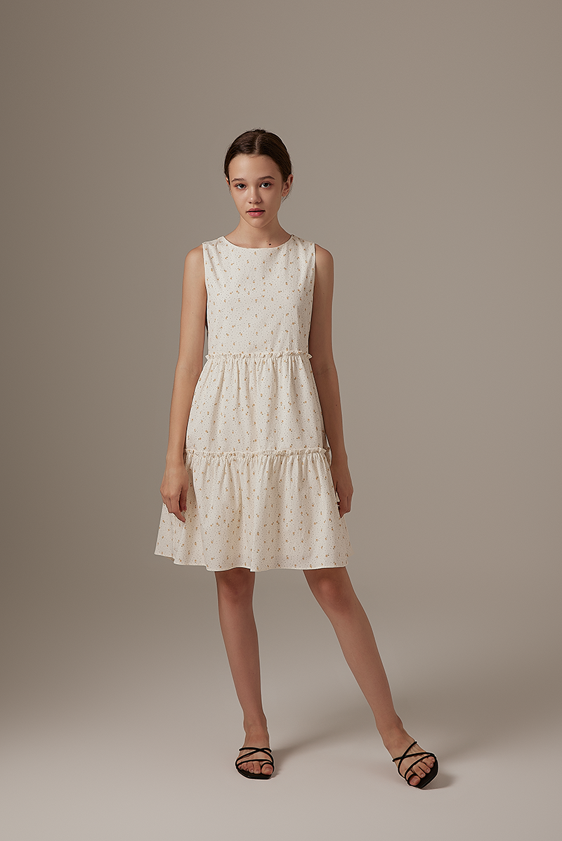 Ohera Floral Tiered Dress in Daffodil