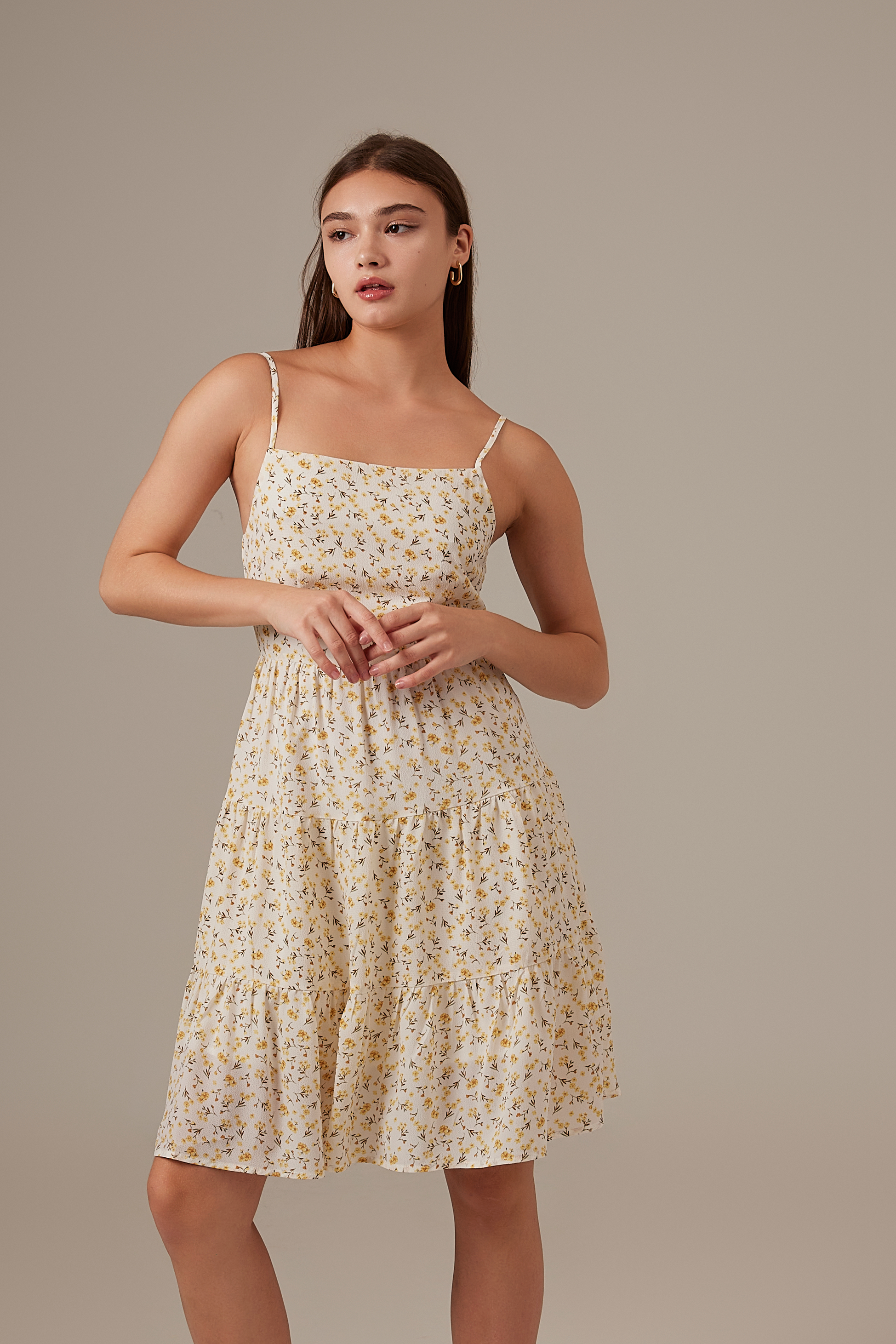 Yuuki Floral Tiered Dress in Daffodil