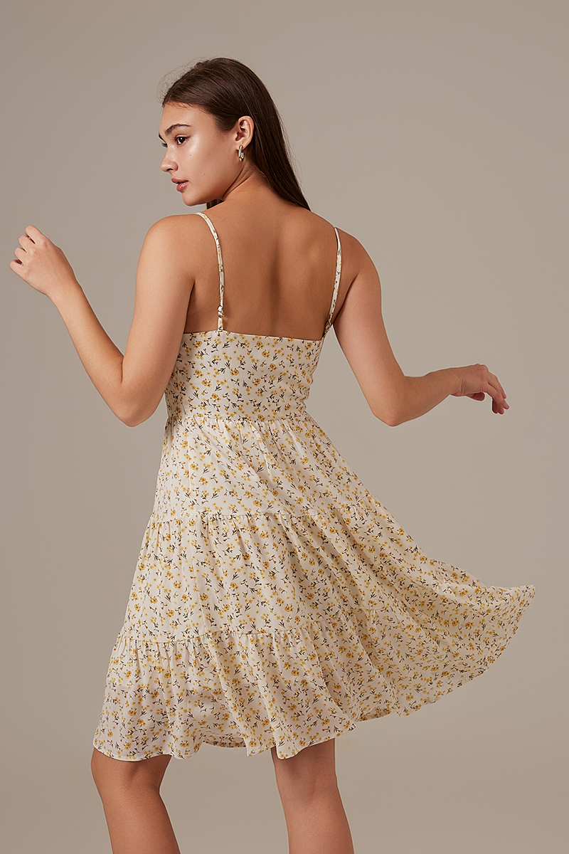 Yuuki Floral Tiered Dress in Daffodil