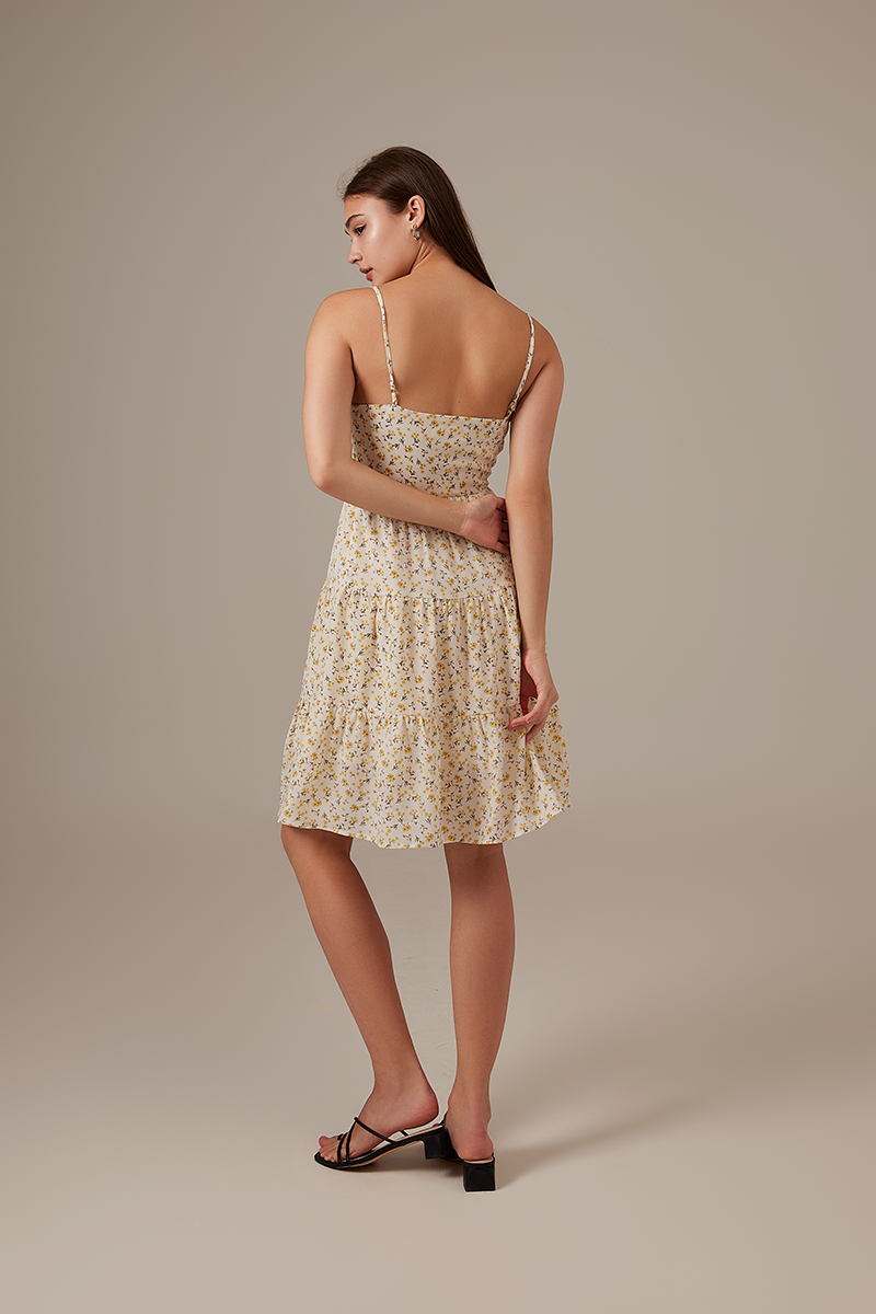 Yuuki Floral Tiered Dress in Daffodil