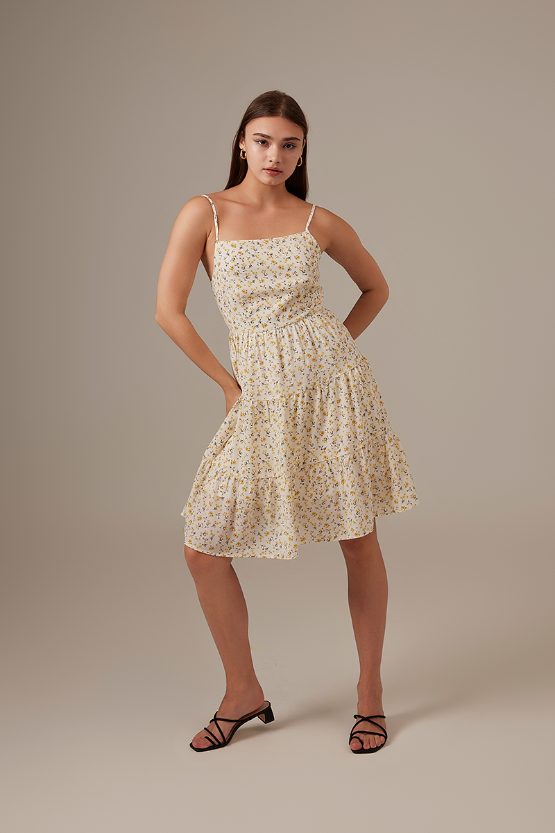 Yuuki Floral Tiered Dress in Daffodil