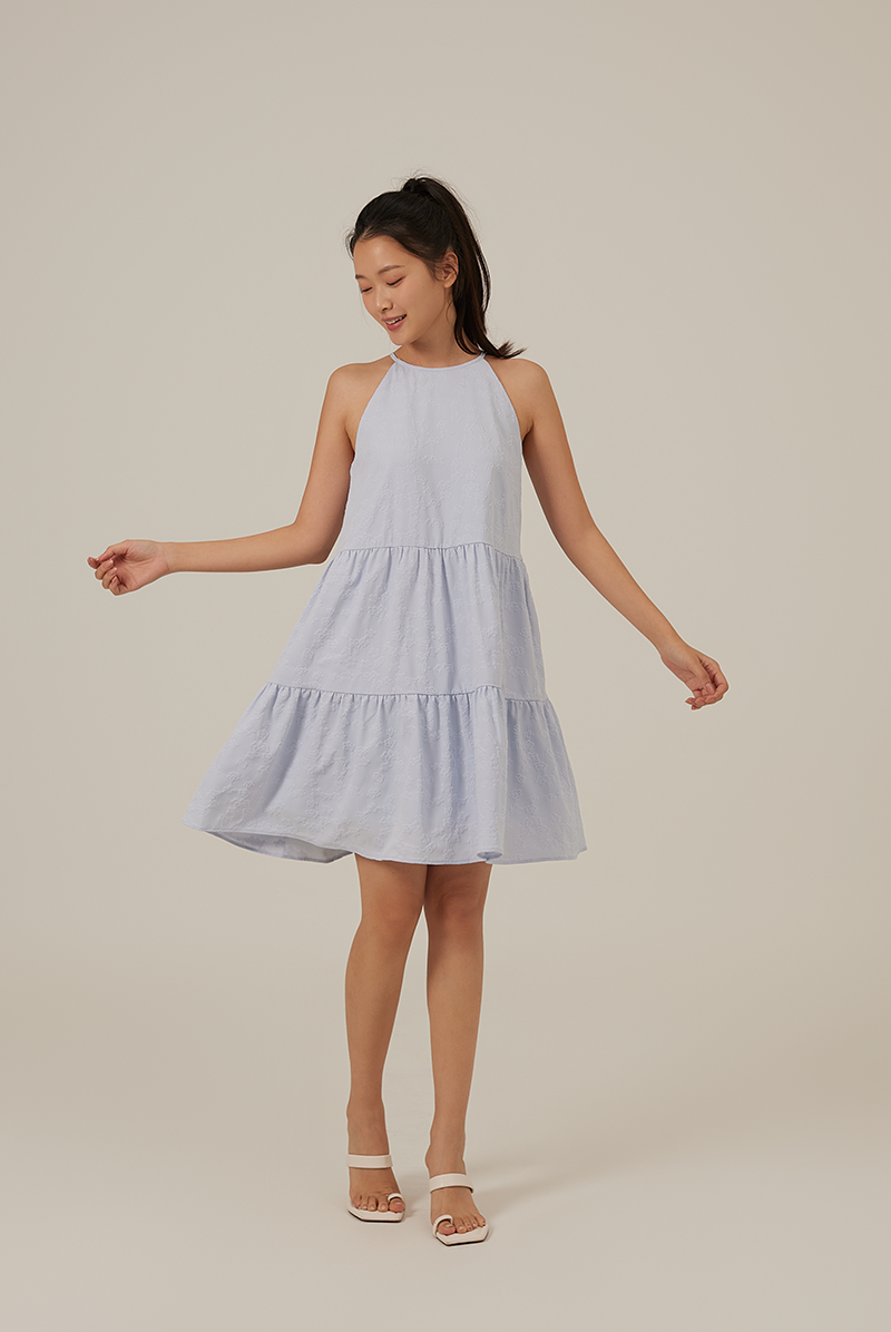 Neila Halter Neck Tiered Dress in Baby Blue