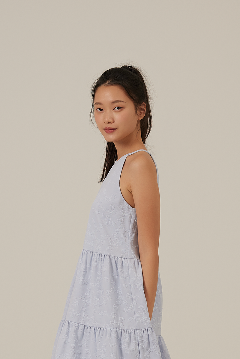 Neila Halter Neck Tiered Dress in Baby Blue