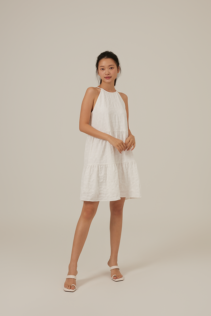 Neila Halter Neck Tiered Dress in White