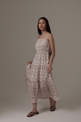 Bexley Tri-Tiered Maxi Dress in Beige