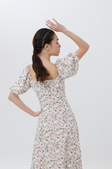 Zola Floral Printed Midi Dress in White