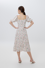 Zola Floral Printed Midi Dress in White