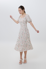 Zola Floral Printed Midi Dress in White