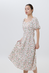 Zola Floral Printed Midi Dress in White