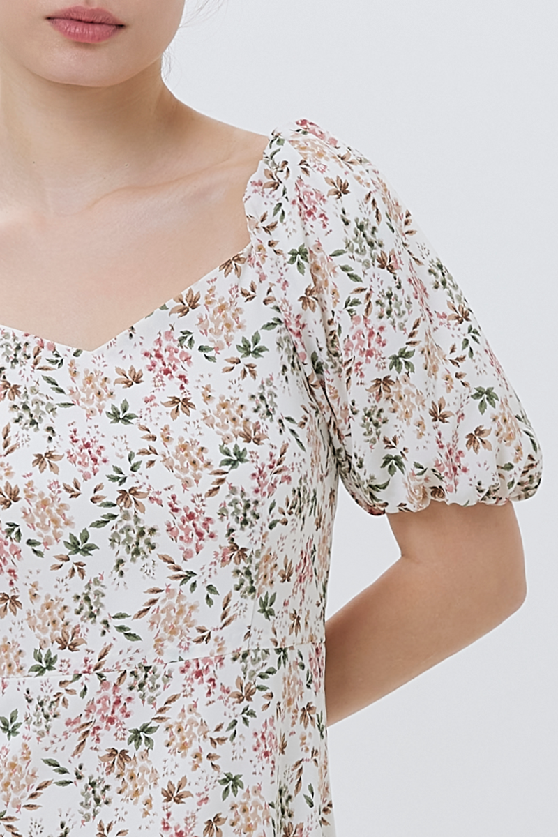 Zola Floral Printed Midi Dress in White