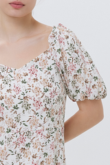 Zola Floral Printed Midi Dress in White