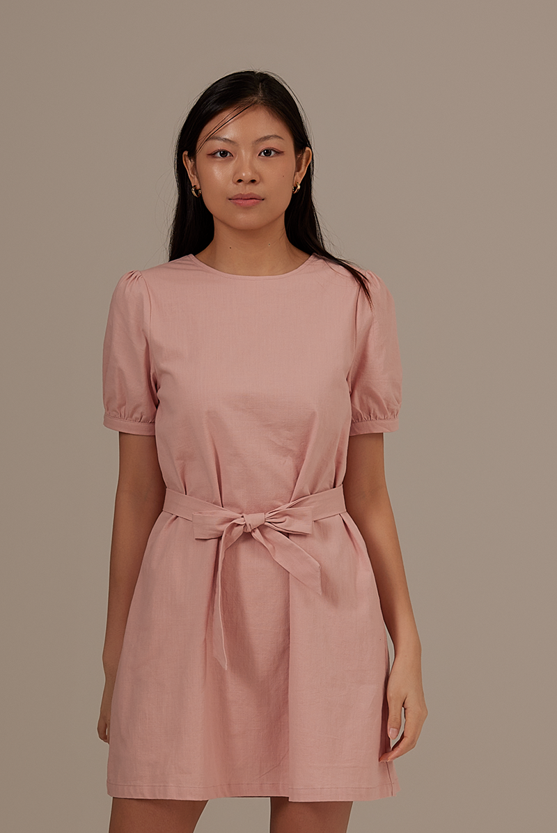 Analia Puff Sleeve Dress in Blush