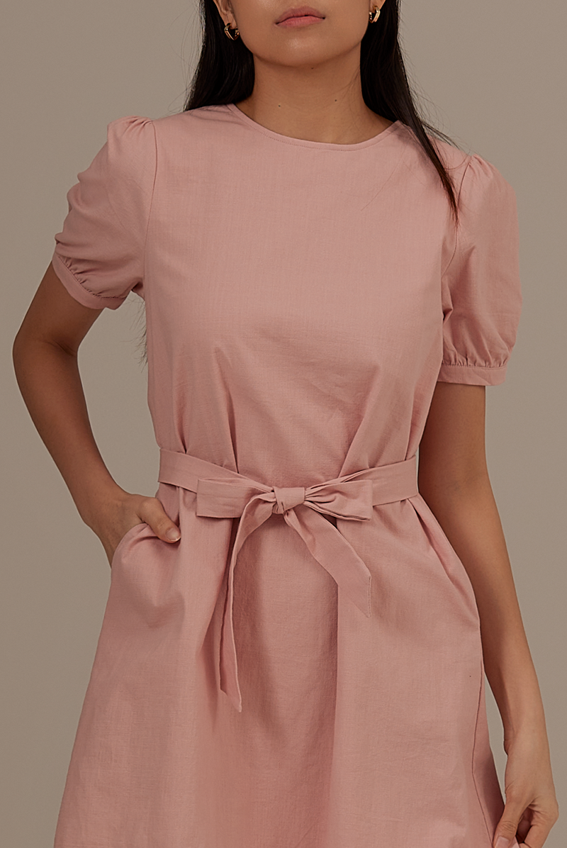 Analia Puff Sleeve Dress in Blush