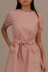 Analia Puff Sleeve Dress in Blush