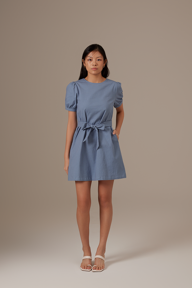 Analia Puff Sleeve Dress in Denim Blue