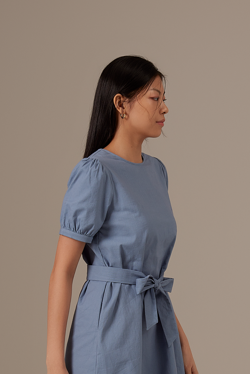 Analia Puff Sleeve Dress in Denim Blue