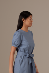 Analia Puff Sleeve Dress in Denim Blue