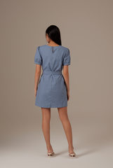 Analia Puff Sleeve Dress in Denim Blue