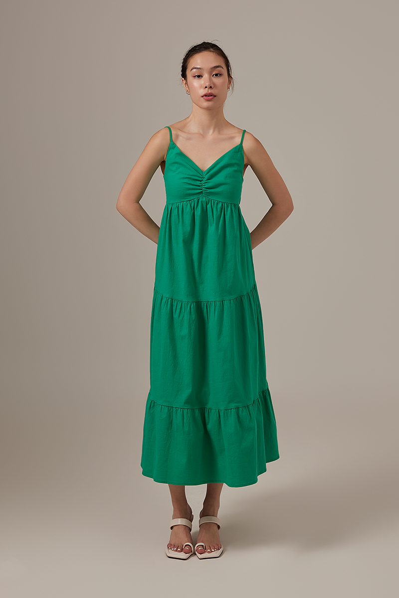 Arissa Tri-Tiered Maxi Dress in Green