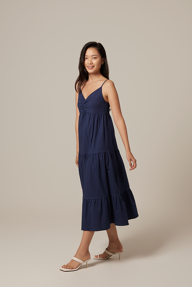 Arissa Tri-Tiered Maxi Dress in Navy Blue