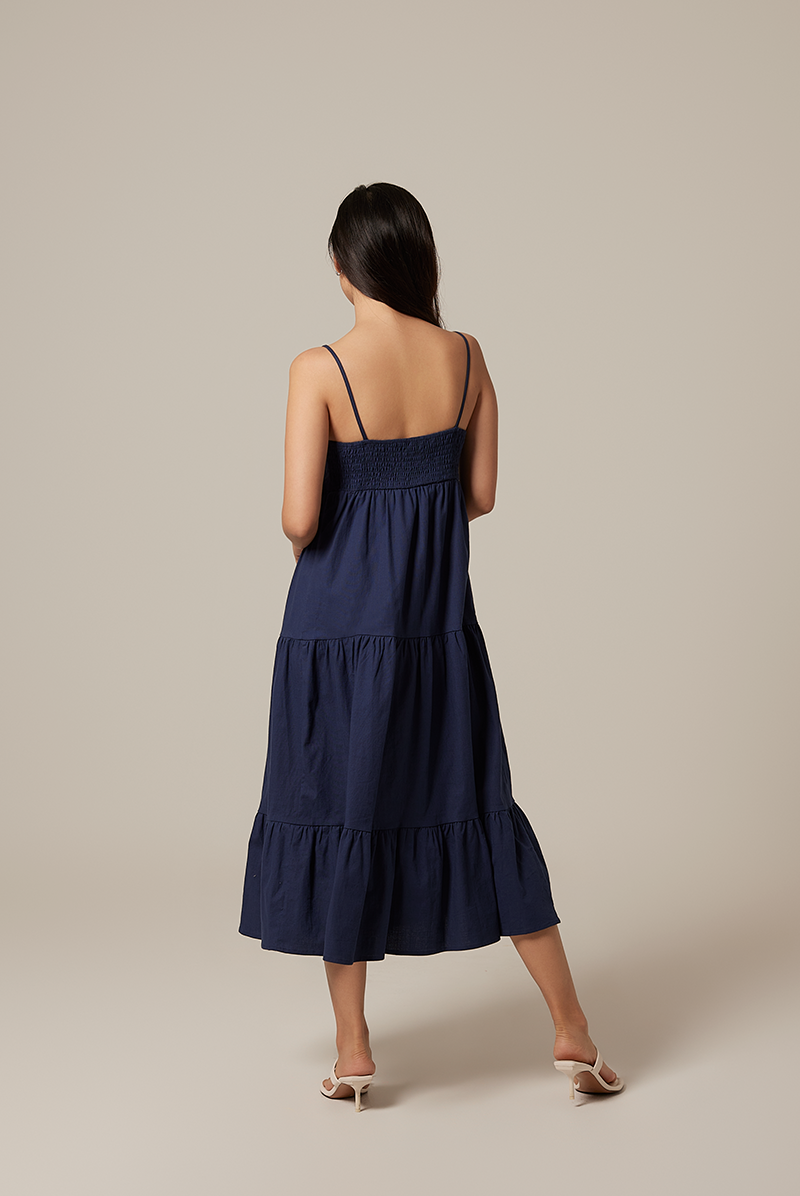 Arissa Tri-Tiered Maxi Dress in Navy Blue