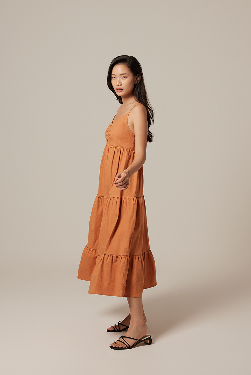 Arissa Tri-Tiered Maxi Dress in Orange