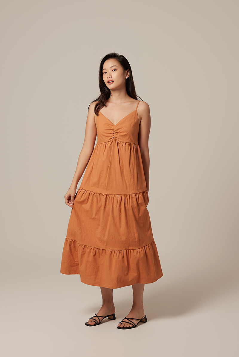 Arissa Tri-Tiered Maxi Dress in Orange