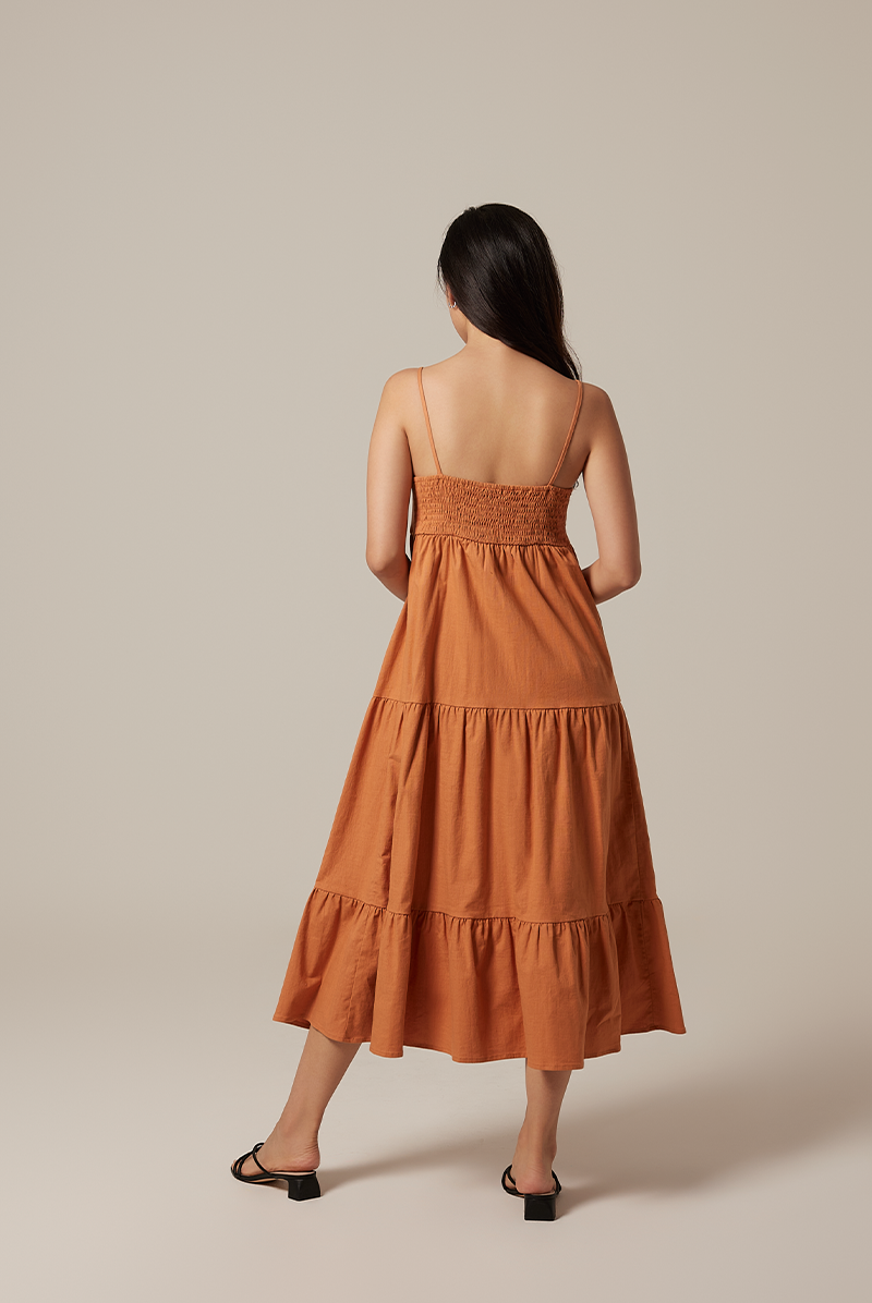Arissa Tri-Tiered Maxi Dress in Orange