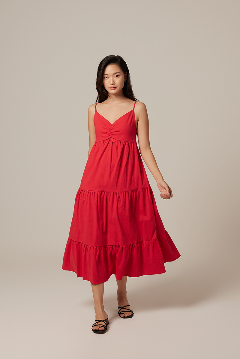 Arissa Tri-Tiered Maxi Dress in Red