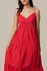 Arissa Tri-Tiered Maxi Dress in Red