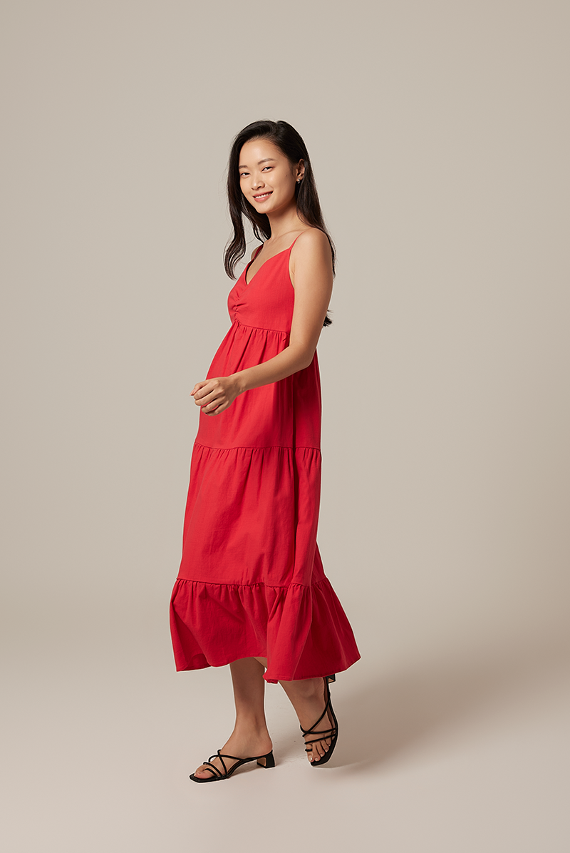 Arissa Tri-Tiered Maxi Dress in Red
