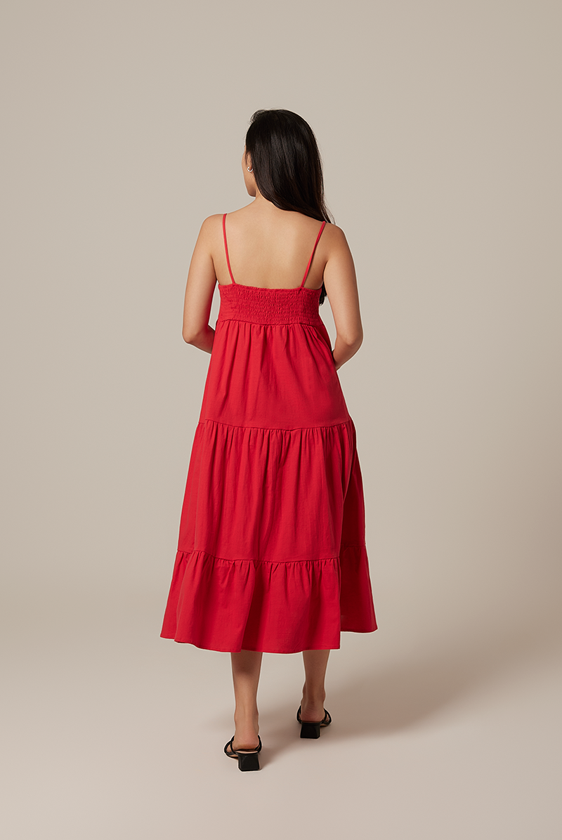 Arissa Tri-Tiered Maxi Dress in Red