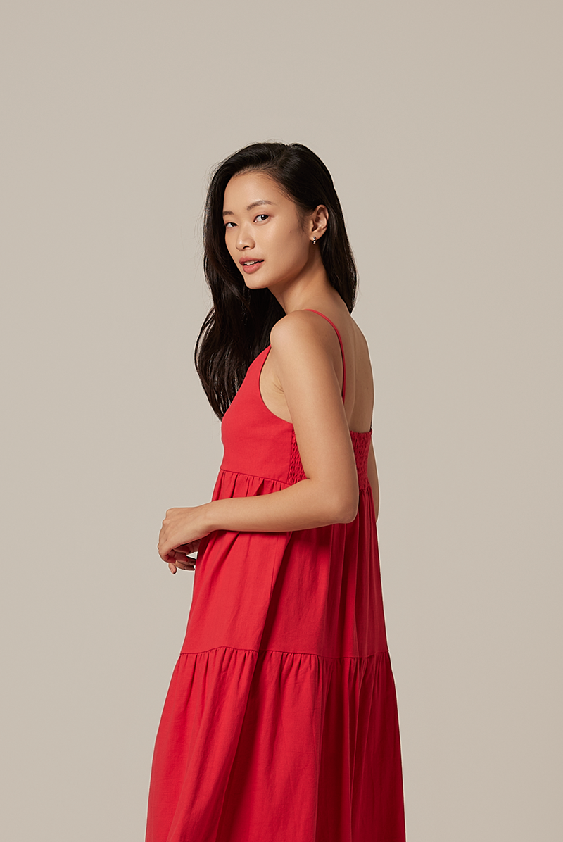 Arissa Tri-Tiered Maxi Dress in Red