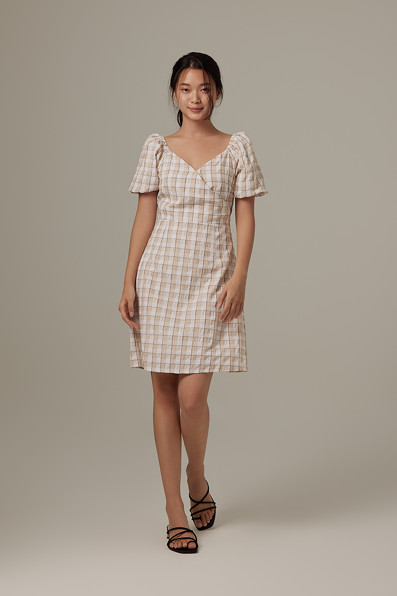 Finola Checkered Wrap Dress in Khaki