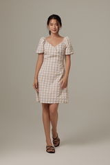 Finola Checkered Wrap Dress in Khaki