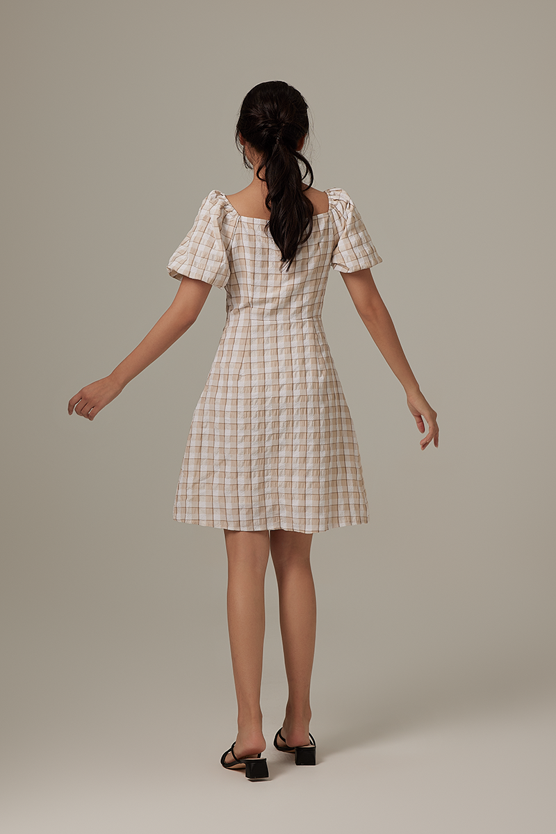 Finola Checkered Wrap Dress in Khaki