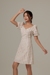 Finola Checkered Wrap Dress in Khaki