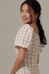 Finola Checkered Wrap Dress in Khaki