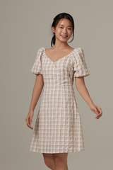 Finola Checkered Wrap Dress in Khaki