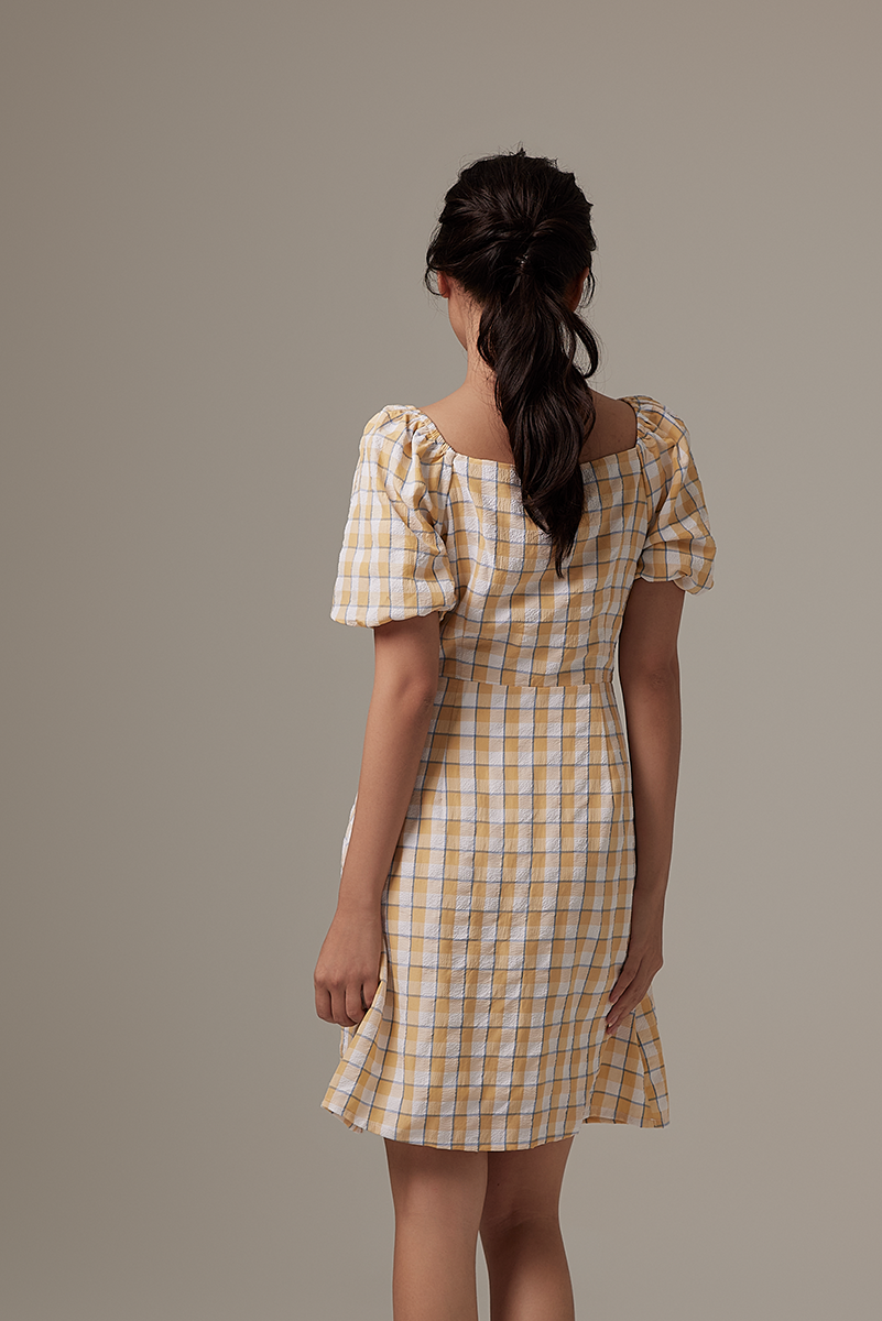 Finola Checkered Wrap Dress in Yellow